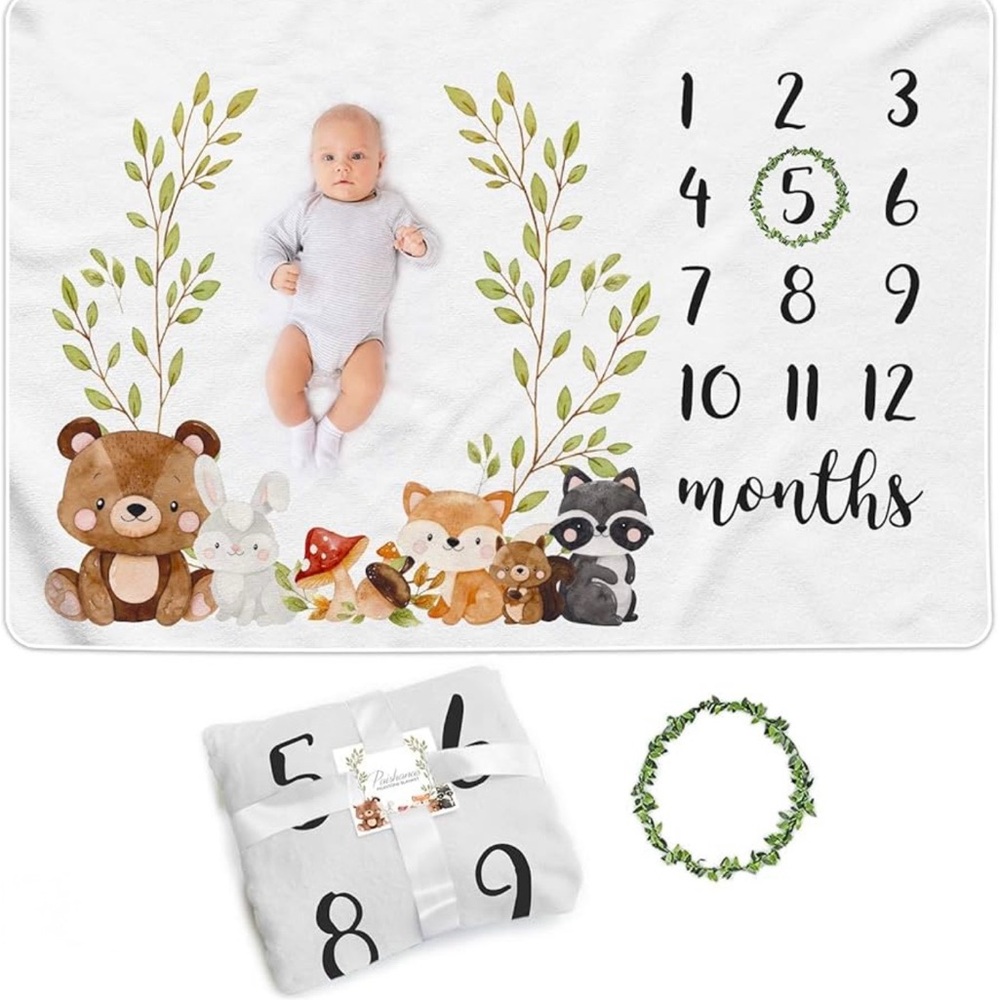 Baby Milestone Blanket with Woodland Animals
